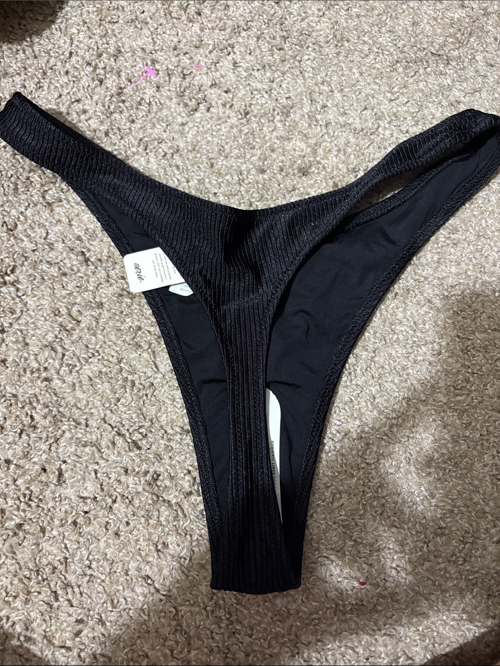 NWT Aerie Thong Black Bathing Suit Bottom Size Large